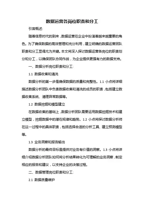 数据运营各岗位职责和分工