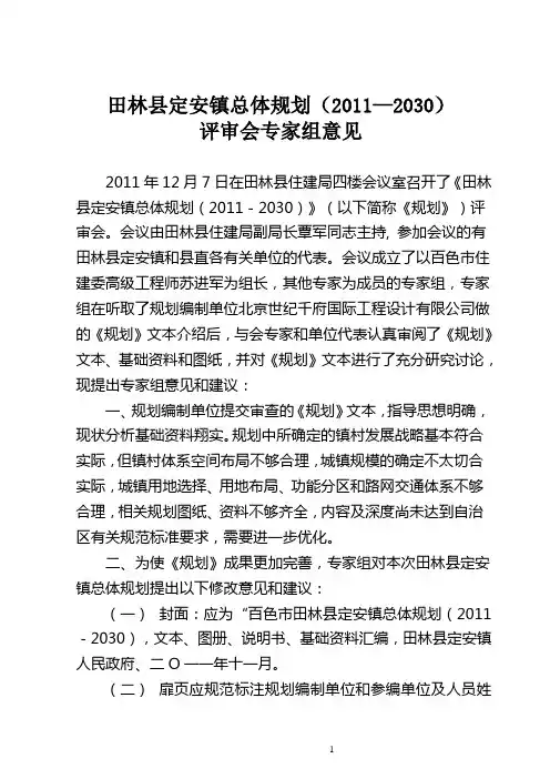 城镇总体规划专家评审意见