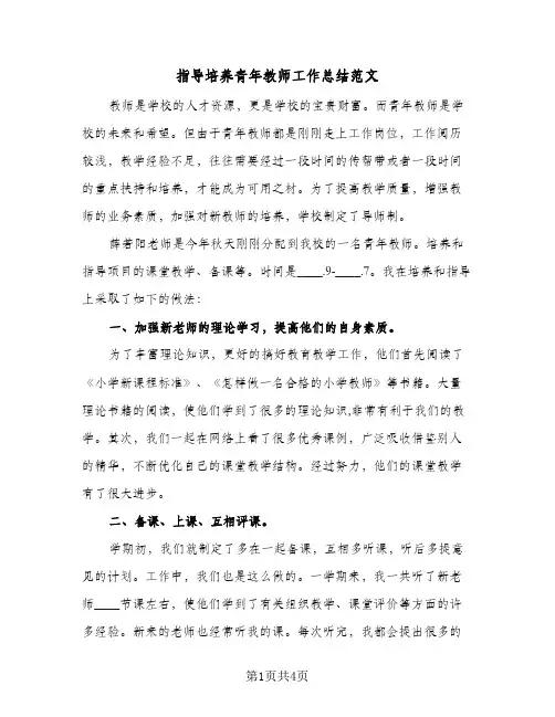 指导培养青年教师工作总结范文（二篇）