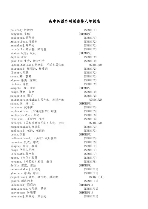 高中英语外研版选修八单词表