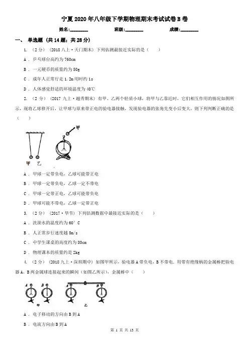 宁夏2020年八年级下学期物理期末考试试卷B卷(新版)