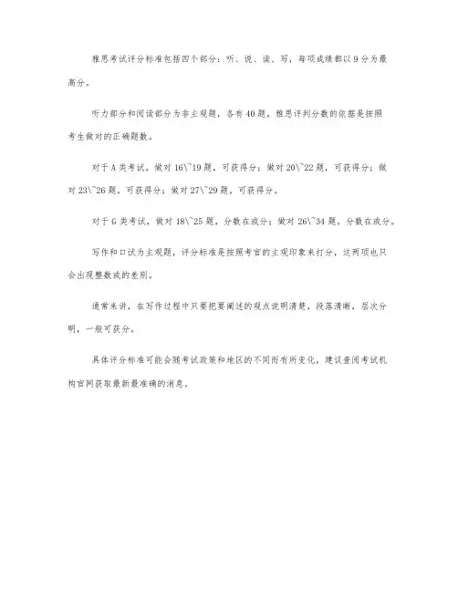 雅思各部分评分标准