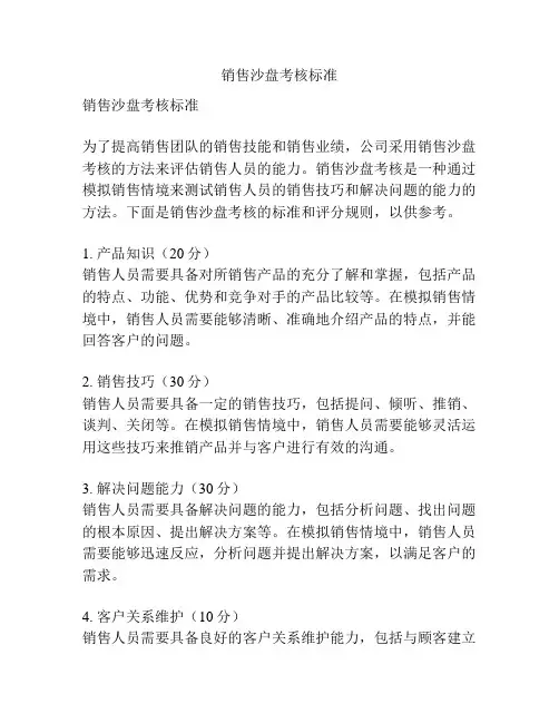 销售沙盘考核标准