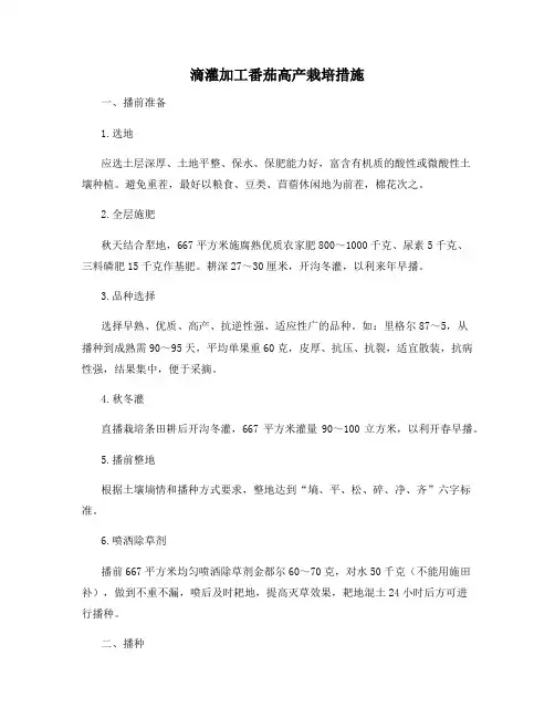 滴灌加工番茄高产栽培措施