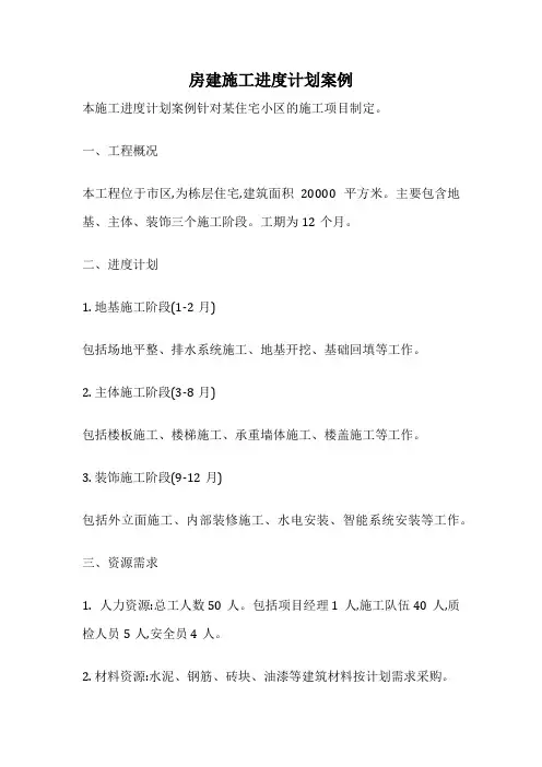 房建施工进度计划案例