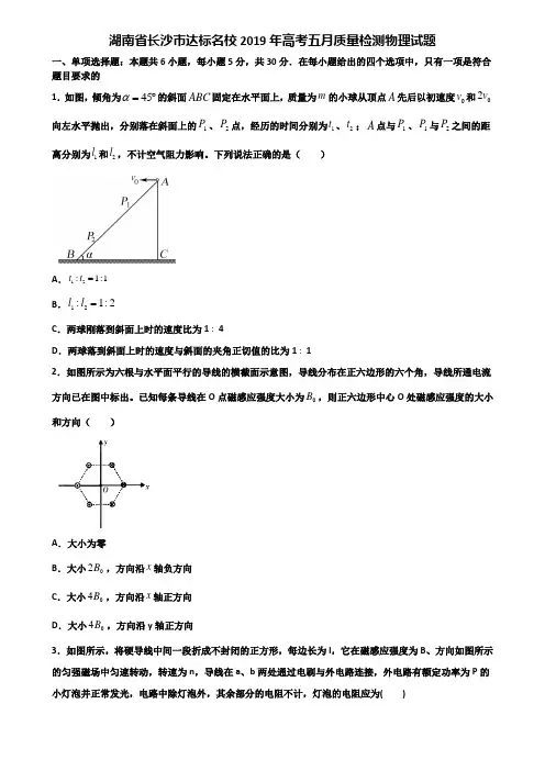 湖南省长沙市达标名校2019年高考五月质量检测物理试题含解析