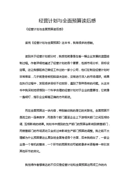 经营计划与全面预算读后感
