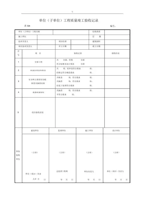 市政工程计划竣工验收表格