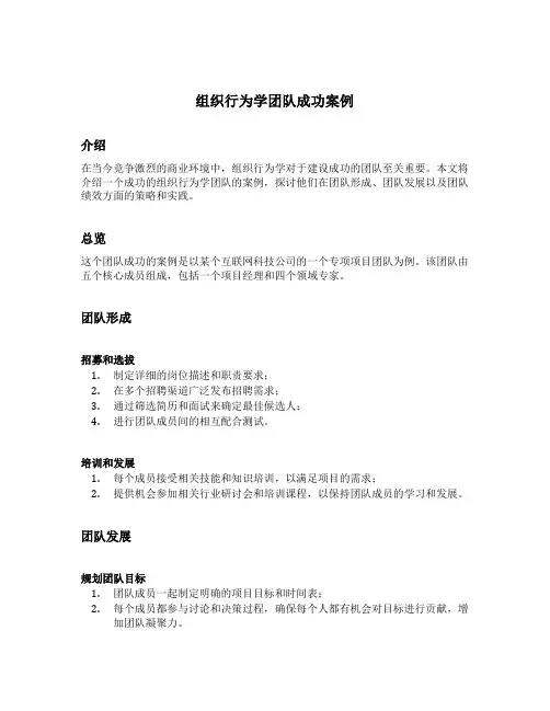组织行为学团队成功案例