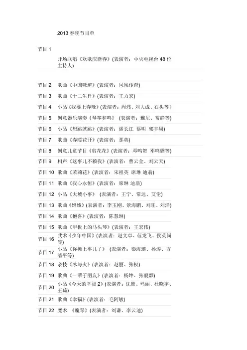 2013春晚节目单