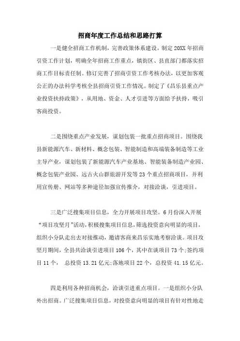 2020年招商年度工作总结和思路打算