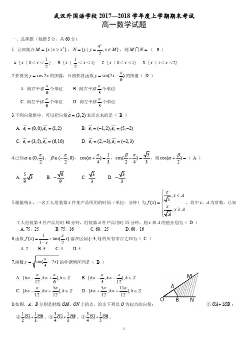 湖北省武汉外国语学校2017-2018学年高一上学期期末考试数学试题