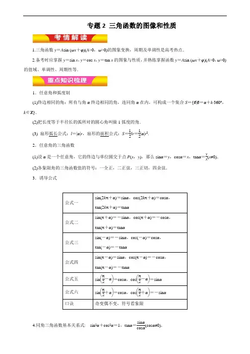 高考复习专题2 三角函数的图像和性质