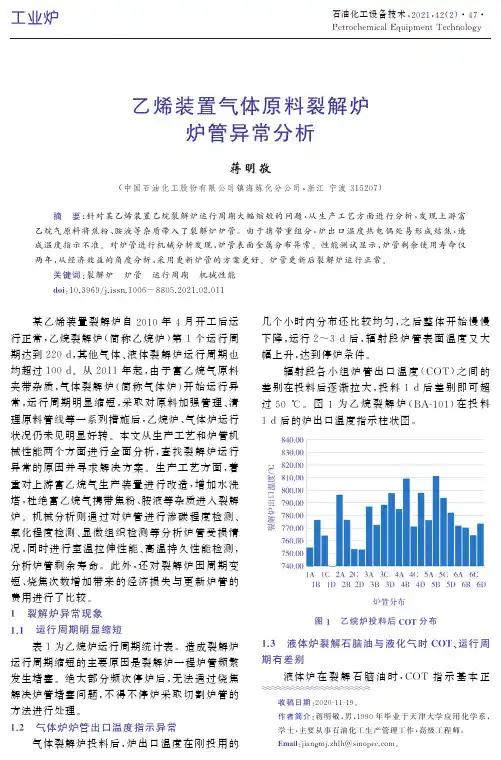 乙烯装置气体原料裂解炉炉管异常分析