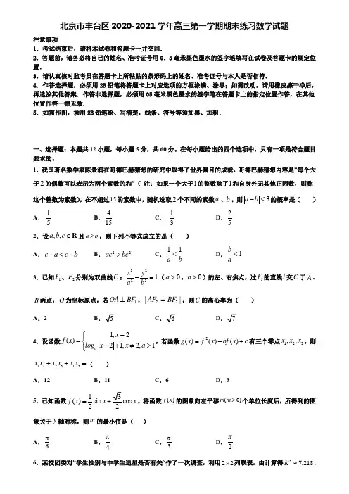 《附14套高考模拟卷》北京市丰台区2020-2021学年高三第一学期期末练习数学试题含解析