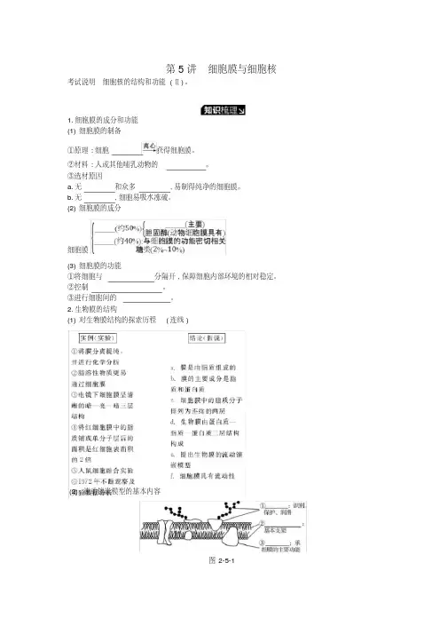 2019版高考生物一轮复习第2单元细胞的结构与物质的运输第5讲细胞膜与细胞核学案苏教版