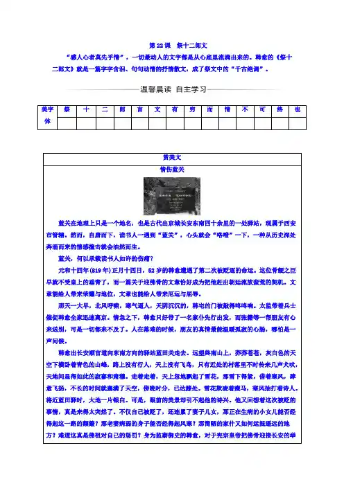 高中语文选修中国古代诗歌散文欣赏(人教版)习题：第五单元+第22课祭十二郎文+Word版含答案.doc