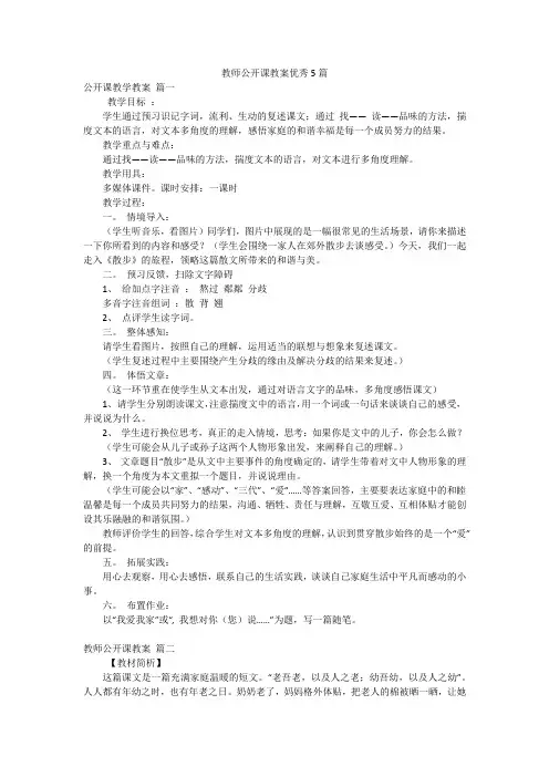 教师公开课教案优秀5篇