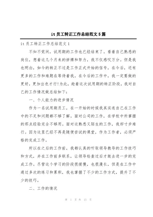 it员工转正工作总结范文5篇