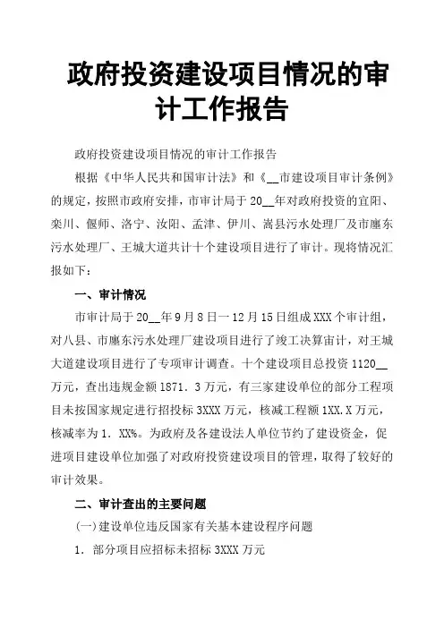 政府投资建设项目情况的审计工作报告