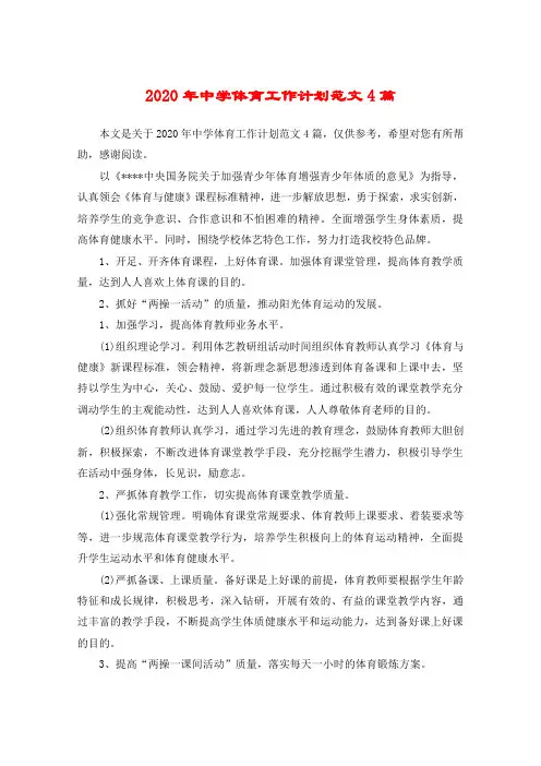 2020年中学体育工作计划范文4篇