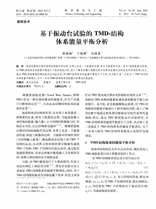 基于振动台试验的TMD-结构体系能量平衡分析