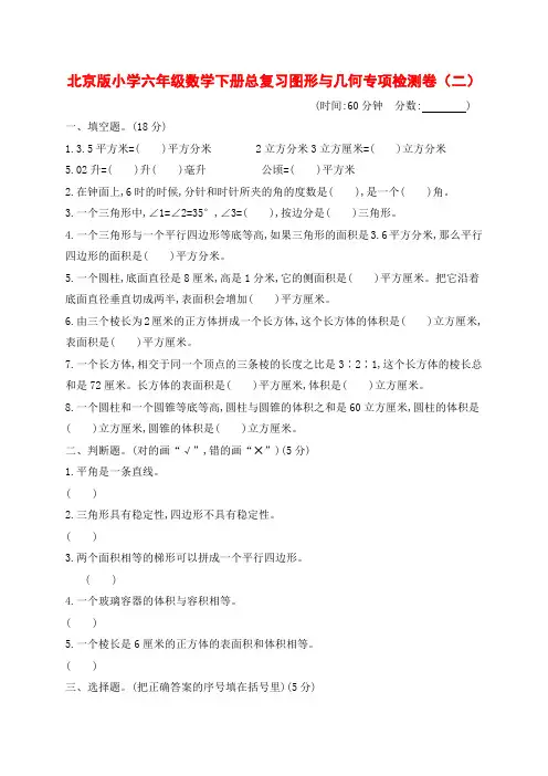 北京版小学六年级数学下册总复习图形与几何专项检测卷(二)附答案