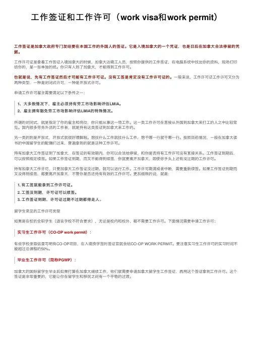 工作签证和工作许可（work