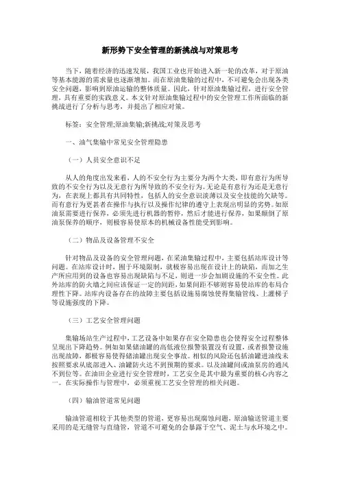 新形势下安全管理的新挑战与对策思考