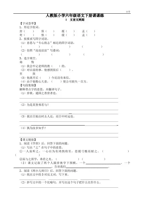 人教版小学六年级语文下册全册课课练