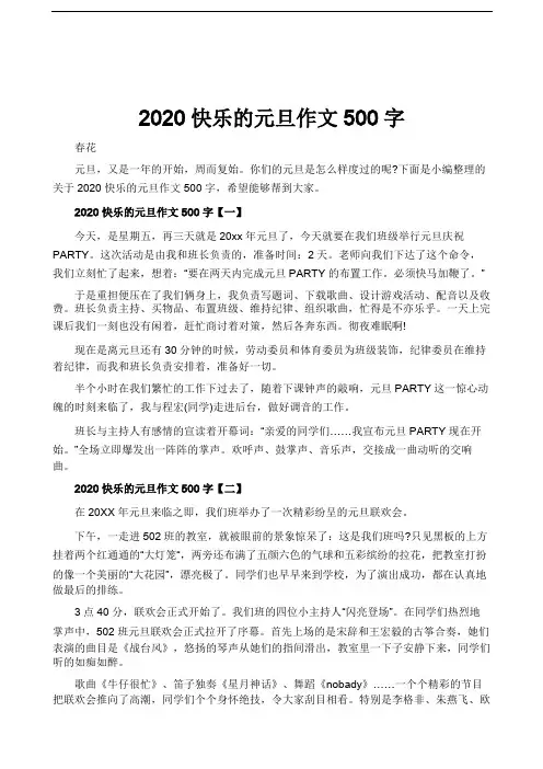 2020快乐的元旦作文500字