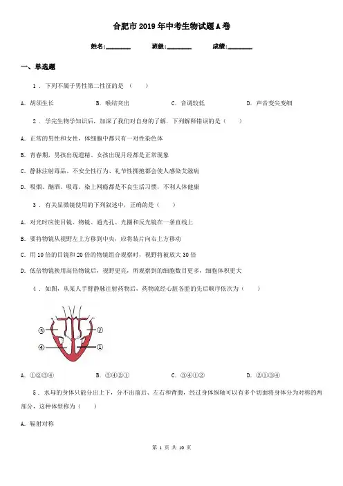 合肥市2019年中考生物试题A卷-1