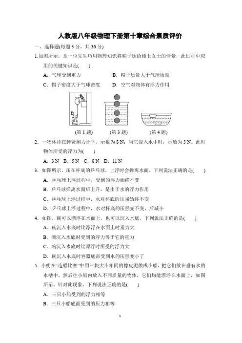人教版八年级物理下册第十章学情评估 附答案 (2)