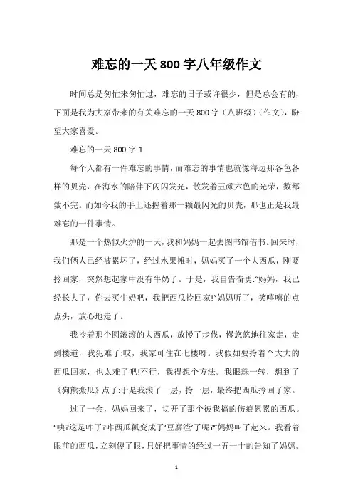 难忘的一天800字八年级作文