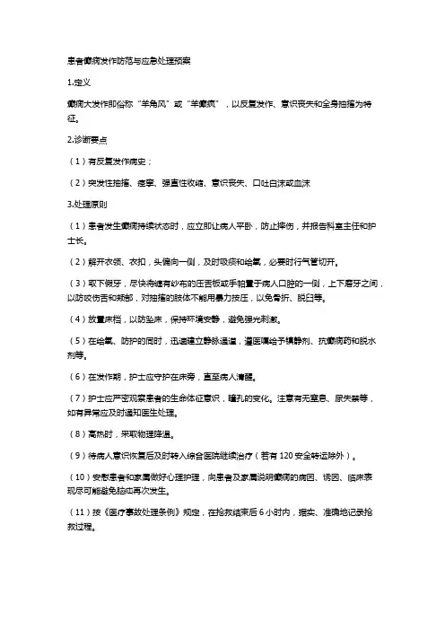 患者癫痫发作防范与应急处理预案