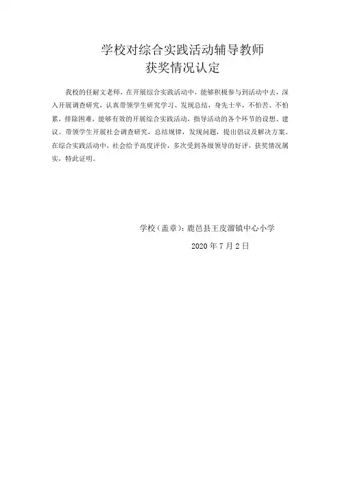 教师指导学生综合实践活动获奖情况认定