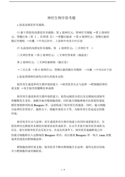 神经生物学试卷试题及包括答案.docx