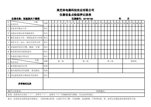 恒温鼓风干燥箱点检保养记录表