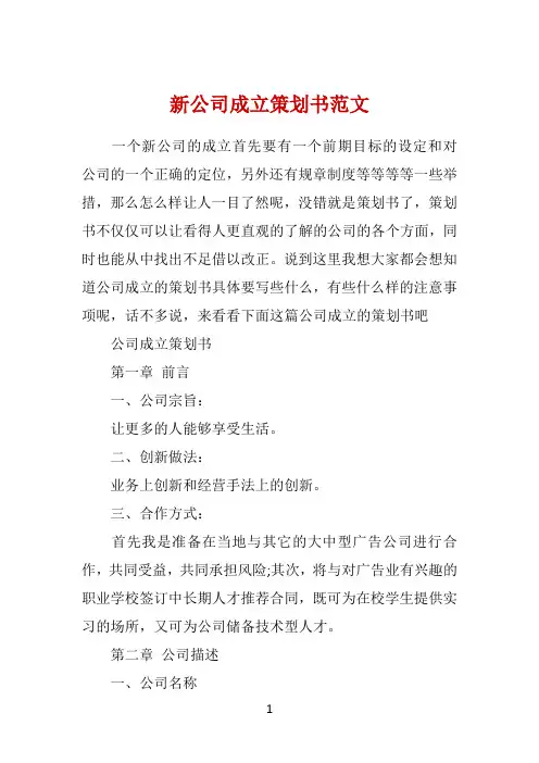 新公司成立策划书范文 