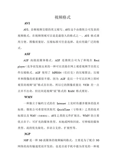 视频格式基本分类