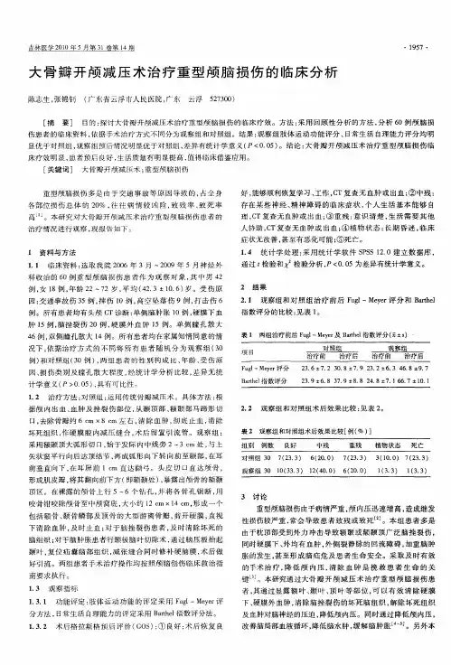 大骨瓣开颅减压术治疗重型颅脑损伤的临床分析
