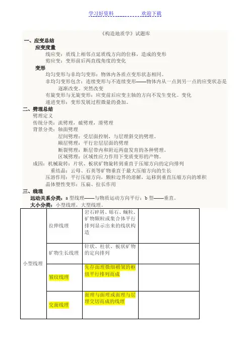 构造地质学习题答案  总结框图  期末考试  考研复习
