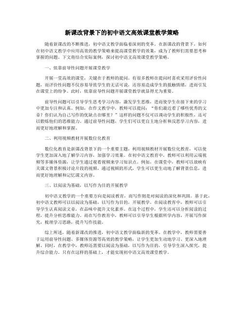 新课改背景下的初中语文高效课堂教学策略