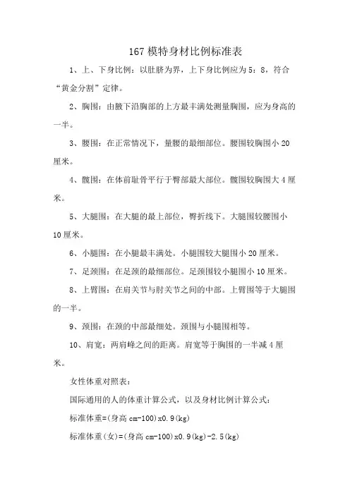 167模特身材比例标准表