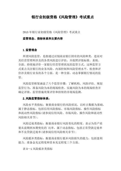 银行业初级资格《风险管理》考试重点