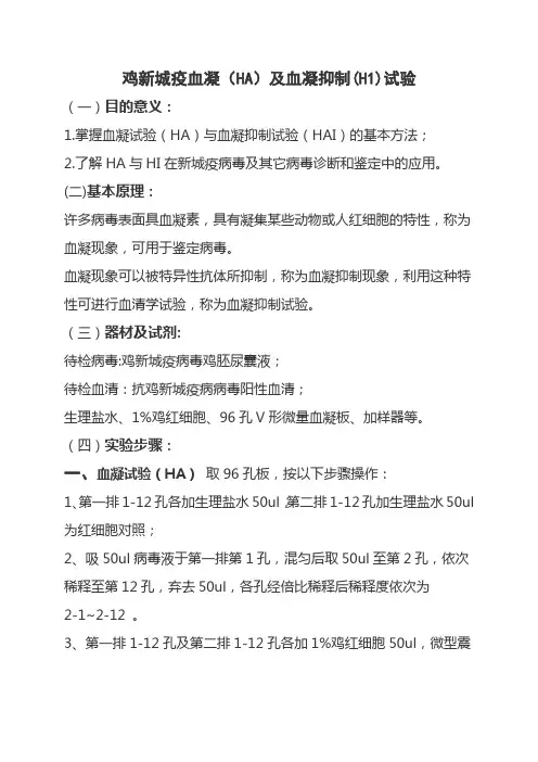 鸡新城疫血凝(HA)及血凝抑制(H1)试验