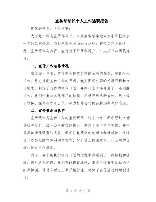 宣传部部长个人工作述职报告