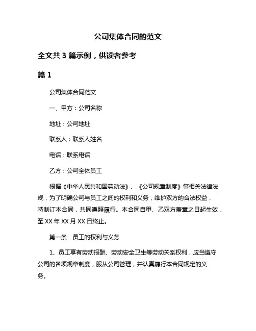 公司集体合同的范文
