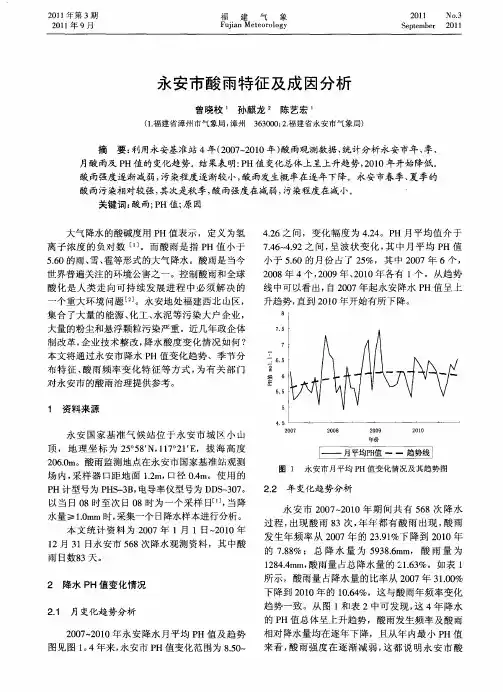 永安市酸雨特征及成因分析
