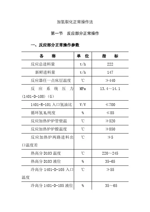 加氢裂化正常操作法